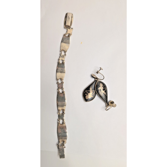 VTG SIAM 925 Sterling Silver Dancers Set: Bracelet & Screwback Earrings +1 - Picture 6 of 16